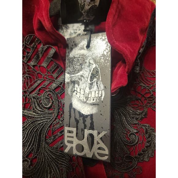 Punk Rave Gothic Jacket Womens 3XL Red Black Velvet Steampunk Victorian Vampire - Picture 11 of 13